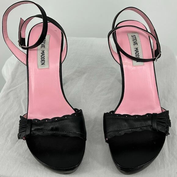 VTG y2k Women's Black Leather Steven Madden Kity Platform Stiletto Heels Sz 6.5M - Picture 4 of 8